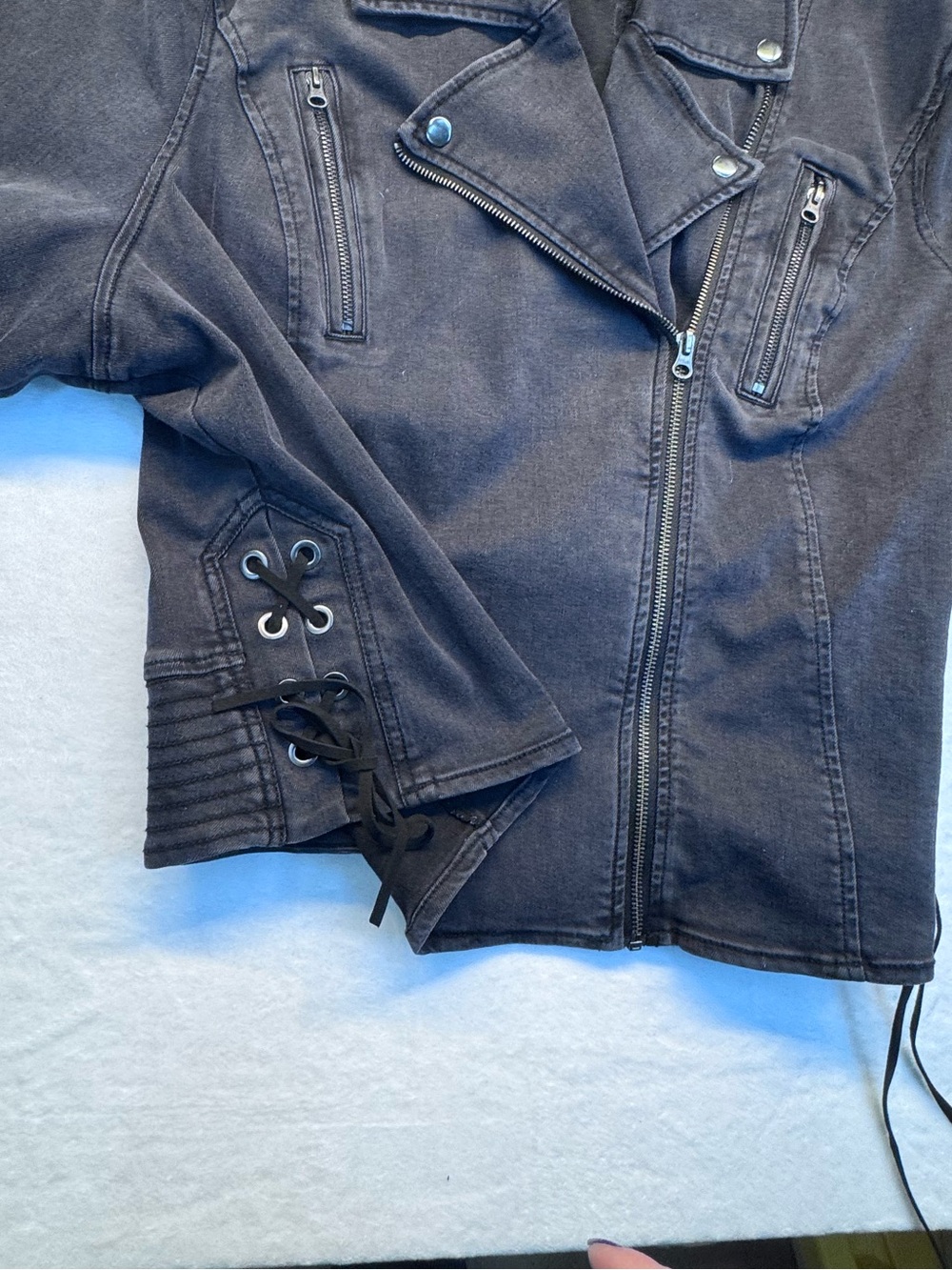 Lane Bryant Moto Jacket Gray Lace-Up Sleeve Stretch Jacket Plus 26 - Picture 4 of 10